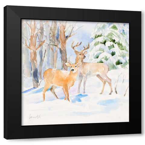 Deer in the Pines Black Modern Wood Framed Art Print by Loreth, Lanie
