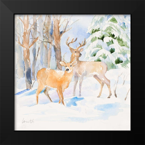 Deer in the Pines Black Modern Wood Framed Art Print by Loreth, Lanie