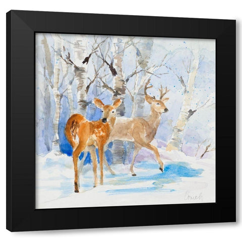 Deer in the Cypress Black Modern Wood Framed Art Print with Double Matting by Loreth, Lanie