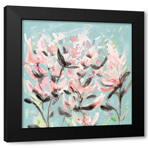 Wild Flowers on Teal Black Modern Wood Framed Art Print with Double Matting by Coolick, Ann Marie