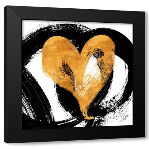 Black And Gold Heart Strokes I Black Modern Wood Framed Art Print by Ritter, Gina