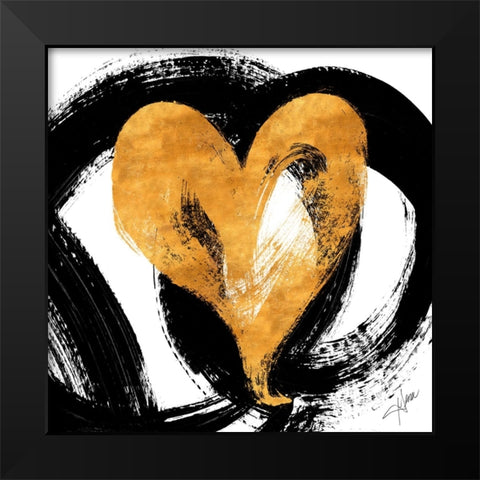Black And Gold Heart Strokes I Black Modern Wood Framed Art Print by Ritter, Gina