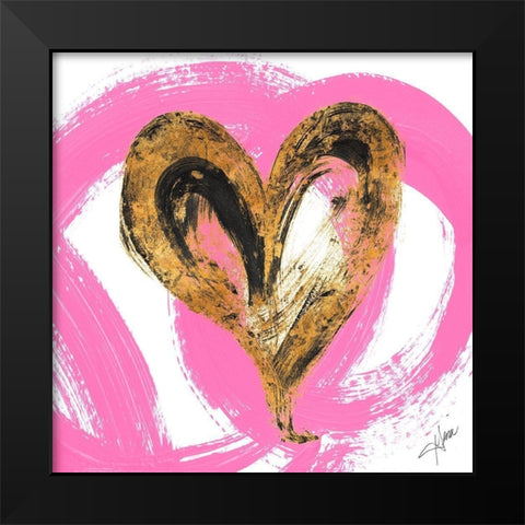 Pink and Gold Heart Strokes I Black Modern Wood Framed Art Print by Ritter, Gina