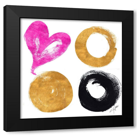 Heart and Circles Black Modern Wood Framed Art Print with Double Matting by Ritter, Gina