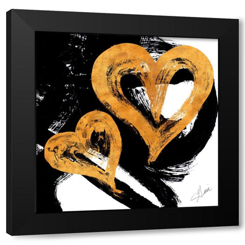 Black And Gold Heart Strokes II Black Modern Wood Framed Art Print with Double Matting by Ritter, Gina