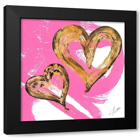Pink and Gold Heart Strokes II Black Modern Wood Framed Art Print with Double Matting by Ritter, Gina