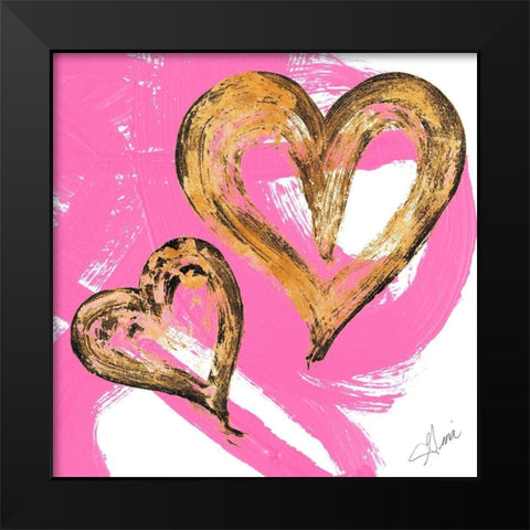 Pink and Gold Heart Strokes II Black Modern Wood Framed Art Print by Ritter, Gina
