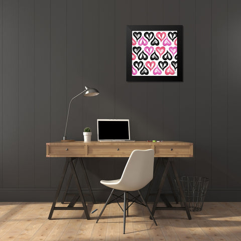 Heart Strokes Pattern Black Modern Wood Framed Art Print by Ritter, Gina