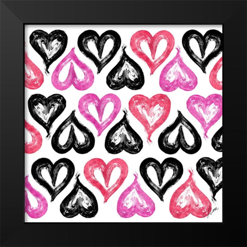 Heart Strokes Pattern Black Modern Wood Framed Art Print by Ritter, Gina