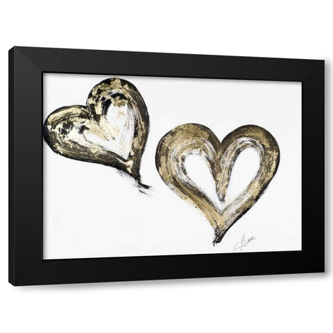 Two Gold and Black Hearts Black Modern Wood Framed Art Print by Ritter, Gina