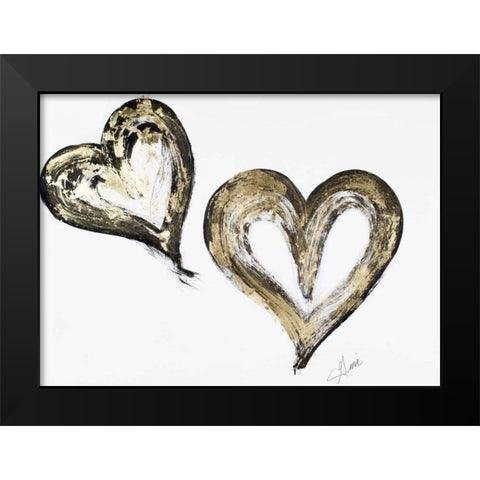 Two Gold and Black Hearts Black Modern Wood Framed Art Print by Ritter, Gina