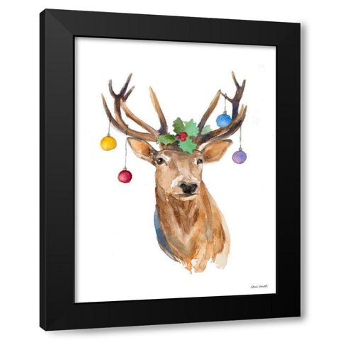 Deer with Holly and Ornaments Black Modern Wood Framed Art Print with Double Matting by Loreth, Lanie