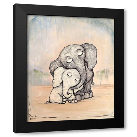 Whimsical Mom and Baby Elephant Black Modern Wood Framed Art Print with Double Matting by Diannart