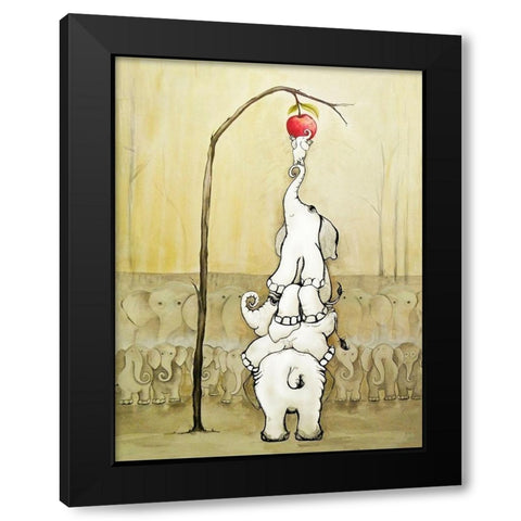 Whimsical Elephants with Red Apple Black Modern Wood Framed Art Print with Double Matting by Diannart