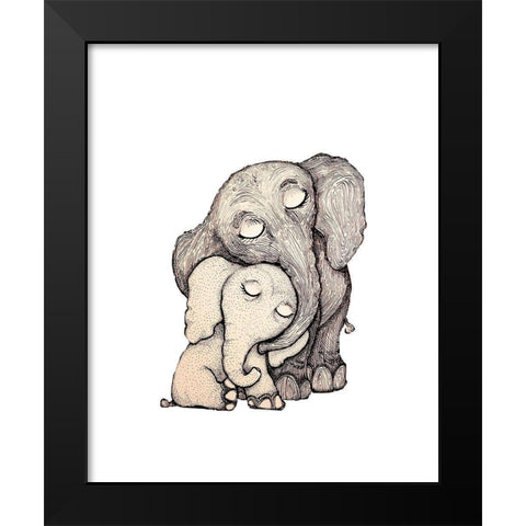 Whimsical Wooden Elephants Black Modern Wood Framed Art Print by Diannart