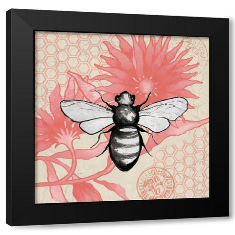 Bee on Pink Flower Square Black Modern Wood Framed Art Print by Medley, Elizabeth
