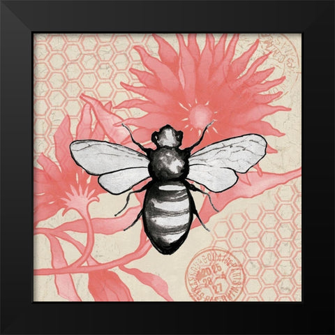 Bee on Pink Flower Square Black Modern Wood Framed Art Print by Medley, Elizabeth