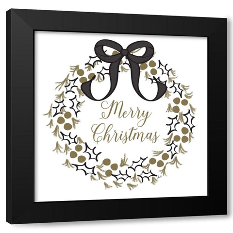 Merry Christmas Wreath Black Modern Wood Framed Art Print with Double Matting by Metz, Andi