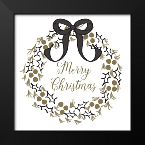 Merry Christmas Wreath Black Modern Wood Framed Art Print by Metz, Andi
