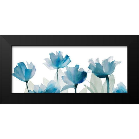 Blue Triple Whisper Garden I Black Modern Wood Framed Art Print by Loreth, Lanie