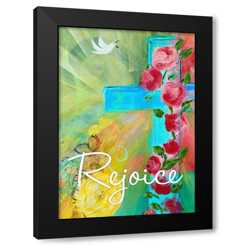 Rejoice Cross Black Modern Wood Framed Art Print with Double Matting by Maria, Robin