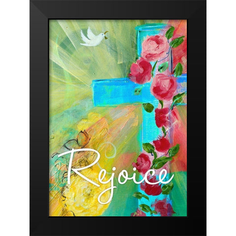 Rejoice Cross Black Modern Wood Framed Art Print by Maria, Robin