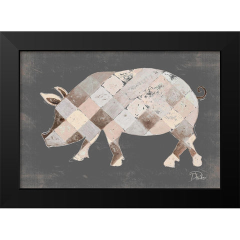 Rustic Plaid Pig Black Modern Wood Framed Art Print by Pinto, Patricia