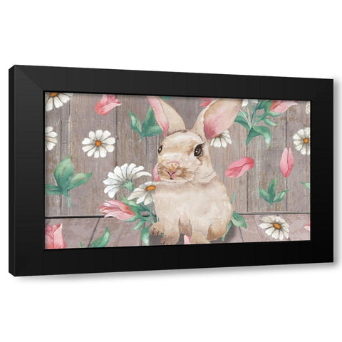 Bunny with Spring Florals Black Modern Wood Framed Art Print with Double Matting by Medley, Elizabeth