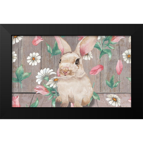 Bunny with Spring Florals Black Modern Wood Framed Art Print by Medley, Elizabeth