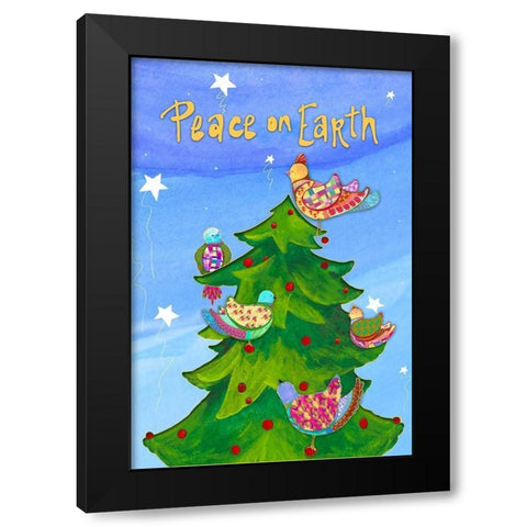 Holiday Birds Black Modern Wood Framed Art Print with Double Matting by Diannart