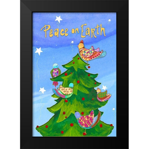 Holiday Birds Black Modern Wood Framed Art Print by Diannart