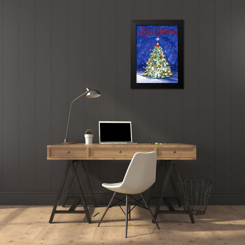 Merry Christmas Tree Black Modern Wood Framed Art Print by Diannart