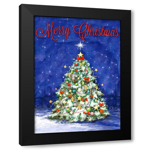 Merry Christmas Tree Black Modern Wood Framed Art Print by Diannart