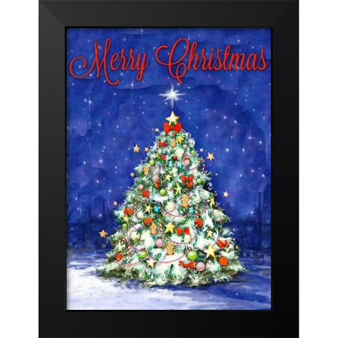 Merry Christmas Tree Black Modern Wood Framed Art Print by Diannart