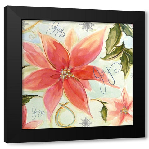 Joy Watercolor Poinsettia Black Modern Wood Framed Art Print by Diannart