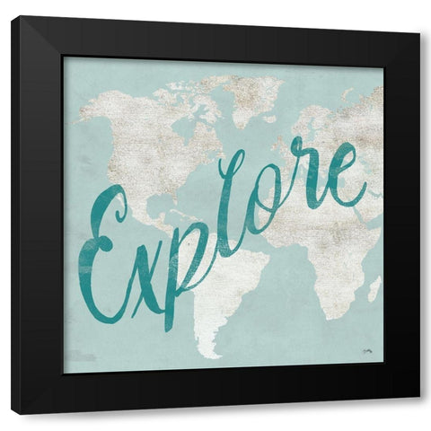 Teal Discover Map I Black Modern Wood Framed Art Print by Medley, Elizabeth