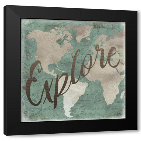 Explore Map Square Black Modern Wood Framed Art Print with Double Matting by Medley, Elizabeth