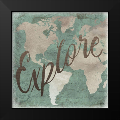 Explore Map Square Black Modern Wood Framed Art Print by Medley, Elizabeth