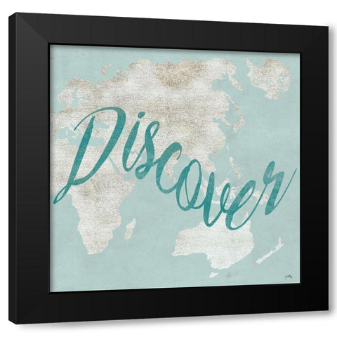 Teal Discover Map II Black Modern Wood Framed Art Print with Double Matting by Medley, Elizabeth