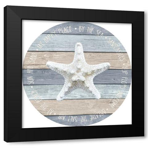 By the Sea Starfish Circle Black Modern Wood Framed Art Print by Metz, Andi
