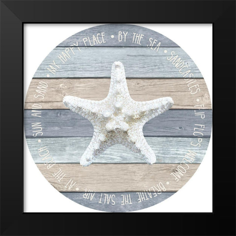 By the Sea Starfish Circle Black Modern Wood Framed Art Print by Metz, Andi