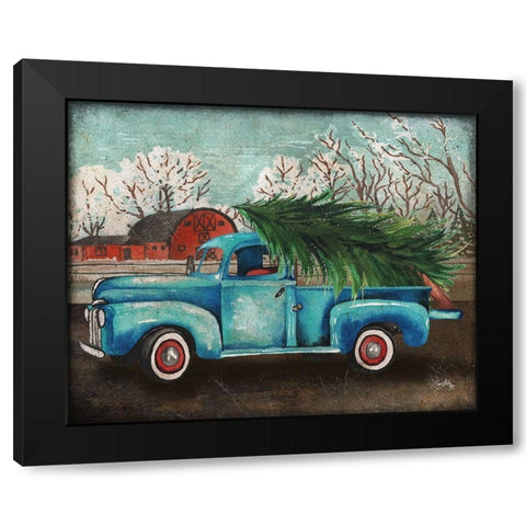 Blue Truck and Tree I Black Modern Wood Framed Art Print with Double Matting by Medley, Elizabeth