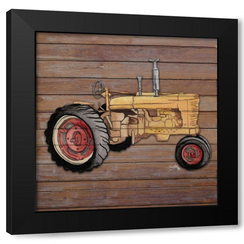 Tractor on Wood I Black Modern Wood Framed Art Print with Double Matting by Medley, Elizabeth