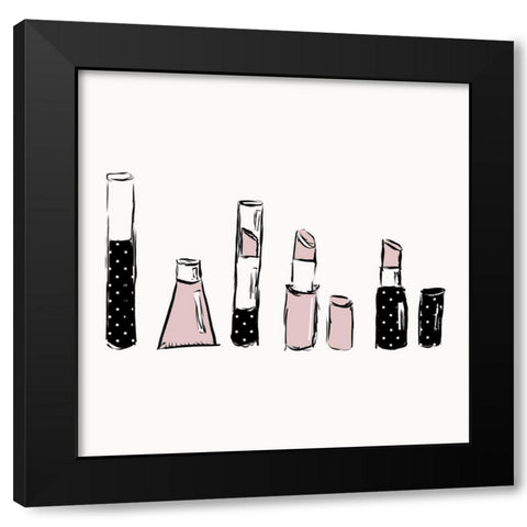 Pink Makeup Black Modern Wood Framed Art Print by SD Graphics Studio