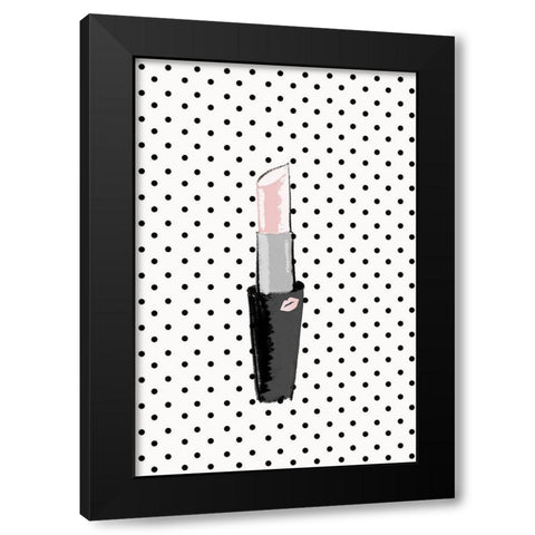 Lipstick on Polka Dots Black Modern Wood Framed Art Print by SD Graphics Studio