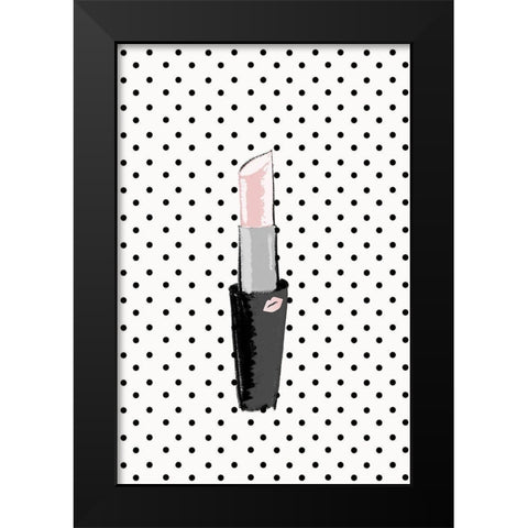Lipstick on Polka Dots Black Modern Wood Framed Art Print by SD Graphics Studio