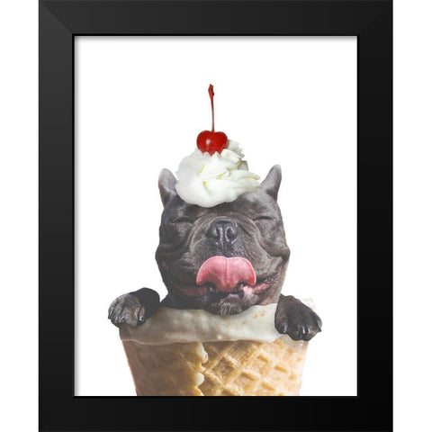 Ice Cream Dog Black Modern Wood Framed Art Print by SD Graphics Studio