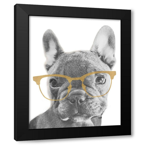 Frenchie Gold Glasses Black Modern Wood Framed Art Print with Double Matting by SD Graphics Studio