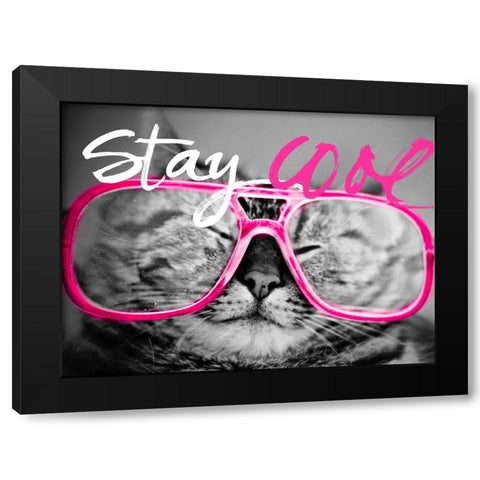 Stay Cool Cat Black Modern Wood Framed Art Print with Double Matting by SD Graphics Studio