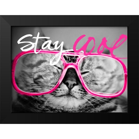 Stay Cool Cat Black Modern Wood Framed Art Print by SD Graphics Studio